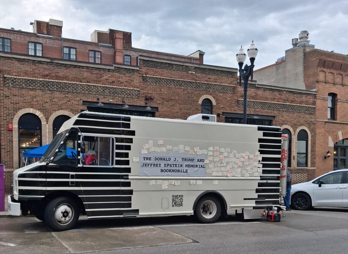 All I could say was, “I’m sorry.” Visiting the Donald J. Trump & Jeffrey Epstein Memorial Bookmobile | Omaha, Nebraska | September 14, 2026